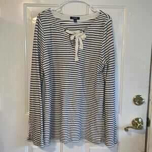 Chaps Womens Long Sleeve‎ Black White Striped Blouse Large
